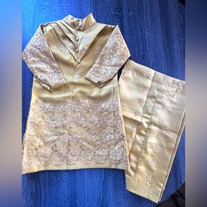 Elegant Gold Embroidered Toddler Outfit, Matching Top and Bottom